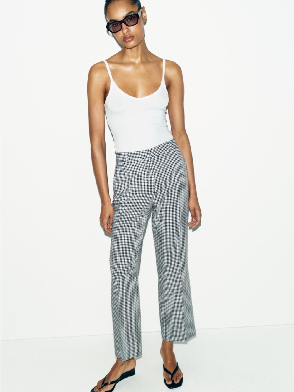 Zara Black & White Gingham Cropped Straight Pants
